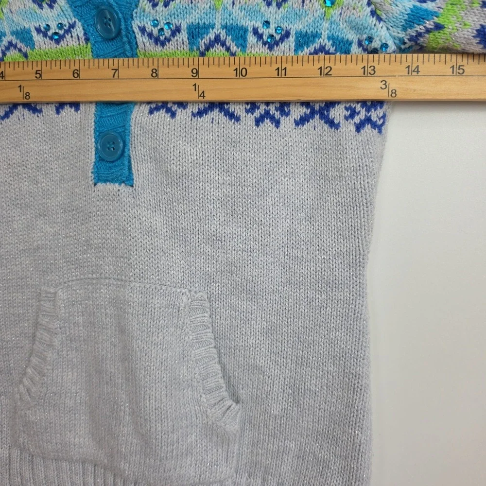 Justice Hooded Sweater Girls Size 10‎ Gray/Blue/Green Sequins Long Sleeves